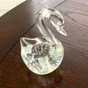Vintage Blown Glass Swan With Tiny Bubbles Design Inside Figurine (4'')